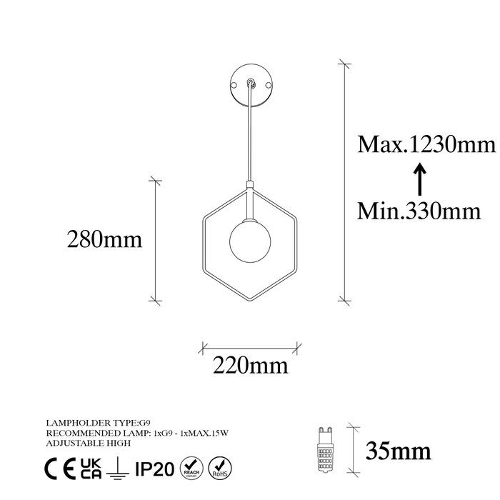 Opviq Geometri - 11105 Lámpara de pared ajustable blanco y negro